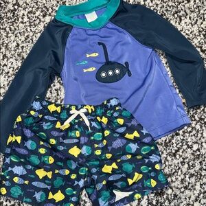 Gymboree Blue and Navy Submarine Swim Trunks Set